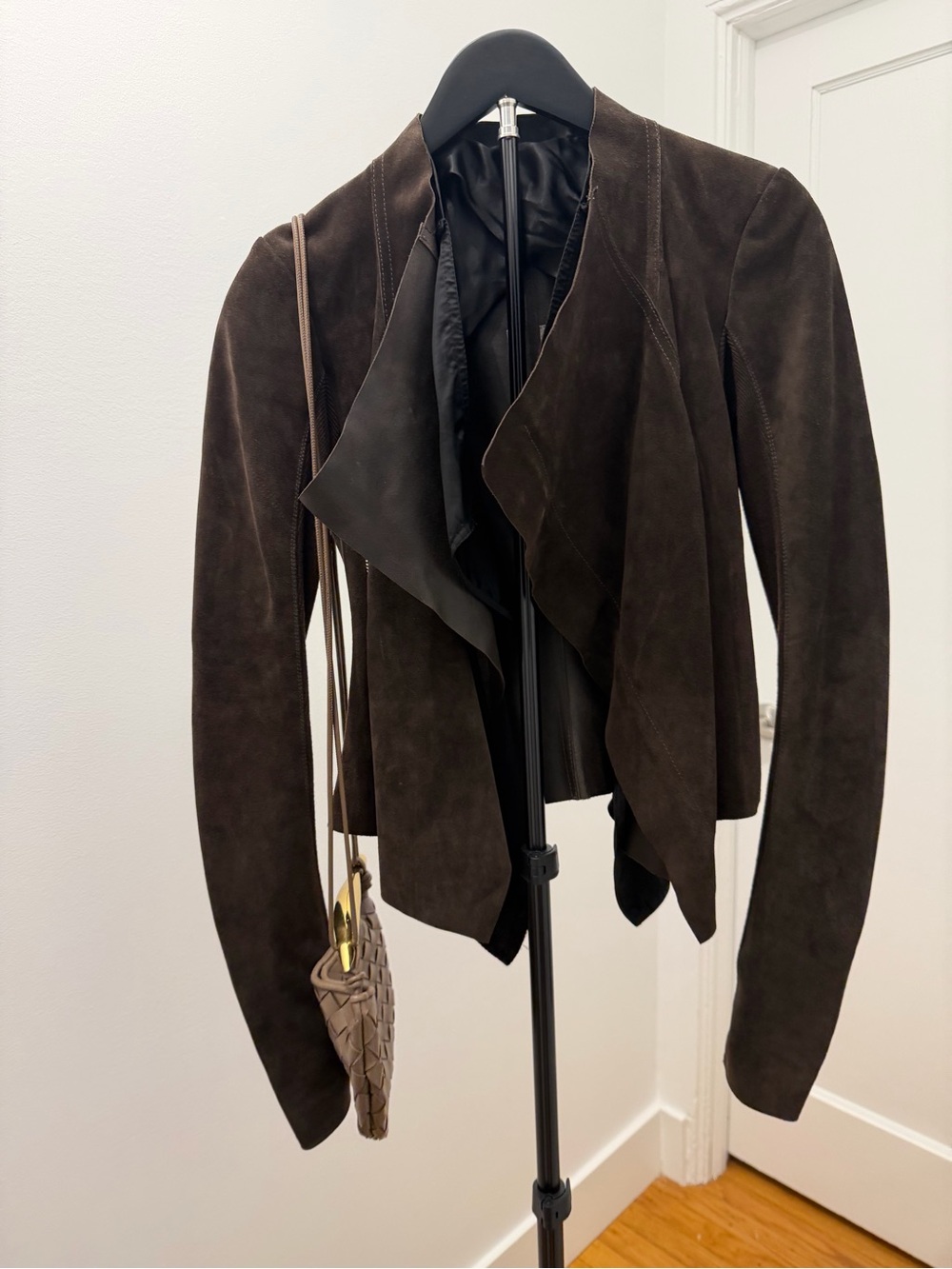 Rick Owens Dark Brown Suede Drape Leather Jacket